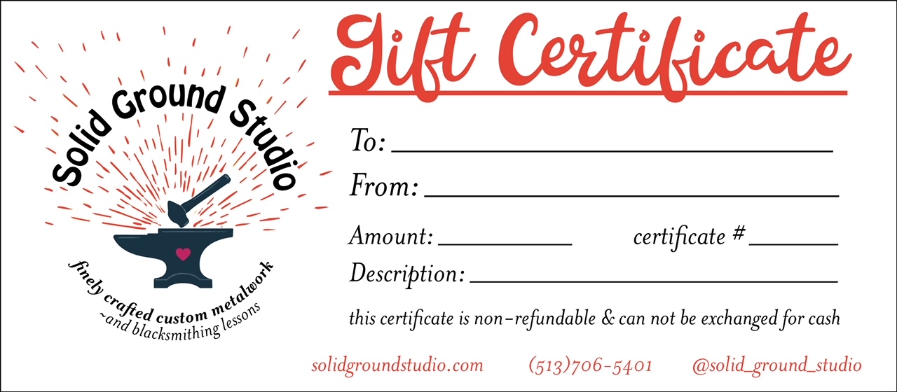 Blacksmithing Class Gift Certificates!